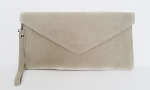 Italian Suede Leather Envelope Clutch Bag